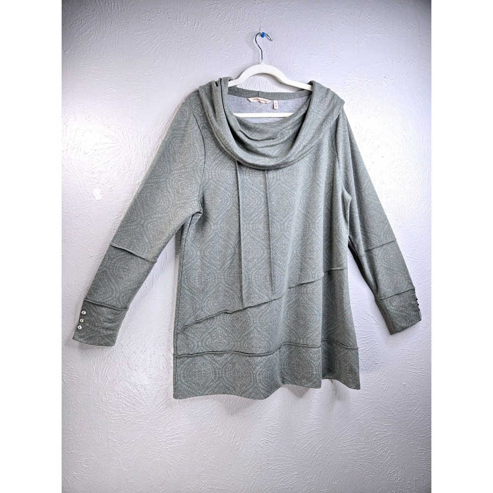 Soft Surroundings Tunic XL Green Cowl Neck Pullover Long Sleeve Lagenlook Shirt